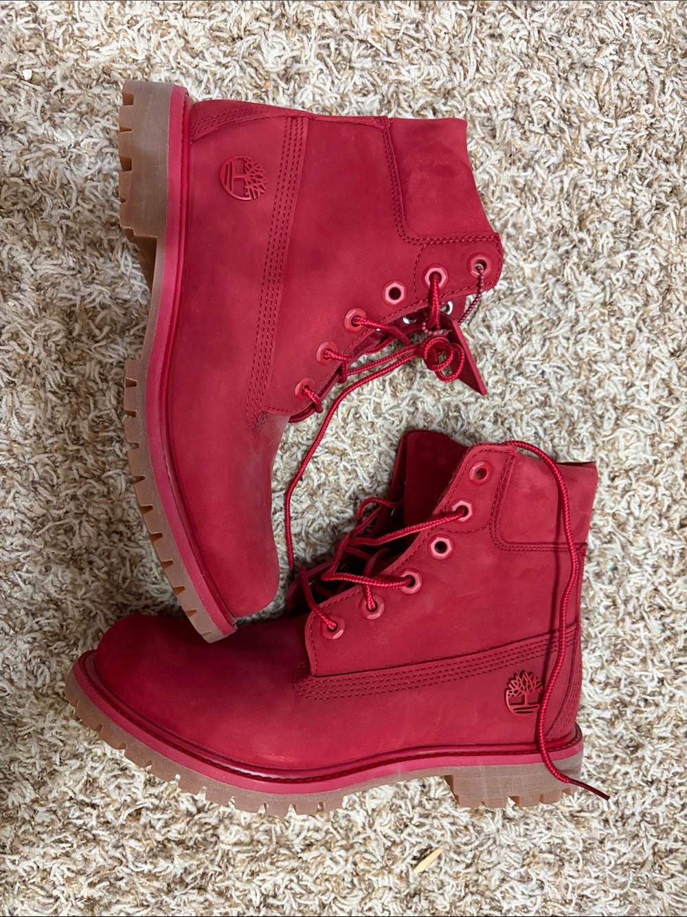 Timberland Women's Red Lace-Up Nubuck Boots Sz 7.5, Never Worn